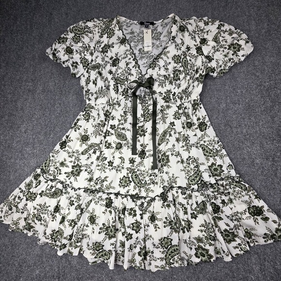 Trixxi White Mini Dress with Green Floral Print - Picture 2 of 14